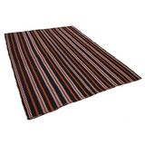212x284 cm Çizgili Kilim Siyah Çizgili Yün El Dokuma Modern Geometrik Etnik Eskitme Desenli Boho Oturma Odası Salon Yolluk Koridor Mutfak Halısı