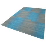 212x309 cm Degrade Kilim Mavi Çizgili Yün El Dokuma Modern Geometrik Etnik Eskitme Desenli Boho Oturma Odası Salon Yolluk Koridor Mutfak Halısı