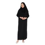 2133_Tek Parça Kaymaz Başörtülü Namaz Tesettür Elbisesi Boneye Son, 00100 Siyah, L/XL