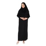 2133_Tek Parça Kaymaz Başörtülü Namaz Tesettür Elbisesi Boneye Son, 00100 Siyah, XS