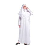 2133_Tek Parça Kaymaz Başörtülü Namaz Tesettür Elbisesi Boneye Son, 00200 Beyaz, SM