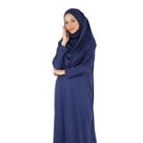 2133_Tek Parça Kaymaz Başörtülü Namaz Tesettür Elbisesi Boneye Son, 00400 Lacivert, 2XL/3XL