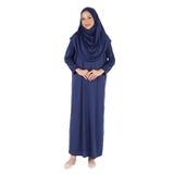 2133_Tek Parça Kaymaz Başörtülü Namaz Tesettür Elbisesi Boneye Son, 00400 Lacivert, L/XL