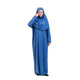 2133_Tek Parça Kaymaz Başörtülü Namaz Tesettür Elbisesi Boneye Son, 00404 Mavi, XS