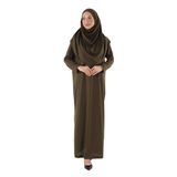 2133_Tek Parça Kaymaz Başörtülü Namaz Tesettür Elbisesi Boneye Son, 00410 Haki, XS