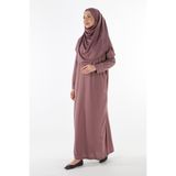 2133_Tek Parça Kaymaz Başörtülü Namaz Tesettür Elbisesi Boneye Son, 00445 Soluk Lila, 2XL/3XL