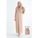 2133_Tek Parça Kaymaz Başörtülü Namaz Tesettür Elbisesi Boneye Son, 00460 Bej, 2XL/3XL