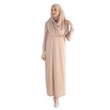 2133_Tek Parça Kaymaz Başörtülü Namaz Tesettür Elbisesi Boneye Son, 00460 Bej, L/XL