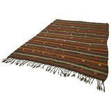 213x308 cm Çizgili Kilim Kahverengi Çizgili Yün El Dokuma Modern Geometrik Etnik Eskitme Desenli Boho Oturma Odası Salon Yolluk Koridor Mutfak Halısı