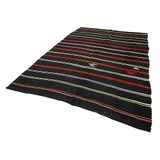 213x323 cm Çizgili Kilim Siyah Çizgili Yün El Dokuma Modern Geometrik Etnik Eskitme Desenli Boho Oturma Odası Salon Yolluk Koridor Mutfak Halısı