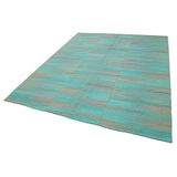 215x260 cm Degrade Kilim Turkuaz Çizgili Yün El Dokuma Modern Geometrik Etnik Eskitme Desenli Boho Oturma Odası Salon Yolluk Koridor Mutfak Halısı