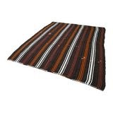 215x270 cm Çizgili Kilim Kahverengi Çizgili Yün El Dokuma Modern Geometrik Etnik Eskitme Desenli Boho Oturma Odası Salon Yolluk Koridor Mutfak Halısı