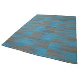 215x282 cm Degrade Kilim Mavi Çizgili Yün El Dokuma Modern Geometrik Etnik Eskitme Desenli Boho Oturma Odası Salon Yolluk Koridor Mutfak Halısı