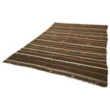 215x291 cm Çizgili Kilim Kahverengi Çizgili Yün El Dokuma Modern Geometrik Etnik Eskitme Desenli Boho Oturma Odası Salon Yolluk Koridor Mutfak Halısı