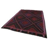 215x295 cm Geometrik Kilim Bordo Geometrik Yün El Dokuma Modern Geometrik Etnik Eskitme Desenli Boho Oturma Odası Salon Yolluk Koridor Mutfak Halısı