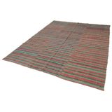 216x270 cm Çizgili Kilim Turkuaz Çizgili Yün El Dokuma Modern Geometrik Etnik Eskitme Desenli Boho Oturma Odası Salon Yolluk Koridor Mutfak Halısı