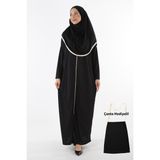 2199_ Tek Parça Kaymaz Başörtülü ve Fermuarlı Tesettür Namaz Elbisesi Bone Takmaya Son Ferace - 00100 Siyah - L - XL