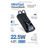 22.5w Hızlı Şarj Mini Powerbank 10000mah Dahili Lightning & Type-c Kablolu Taşınabilir Şarj Cihazı, Dijital Göstergeli, Kompakt Premium Tasarım Gri - Siyah