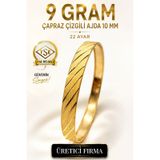 22 Ayar Tse Belgeli 9 Gram Çapraz Çizgili Ajda 10 Mm Ajda Altın Bilezik İşçiliksiz