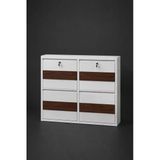 2+2 Kilitli Beyaz (Ahşap Detaylı) Metal Ayakkabılık