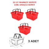 22 Litre 3 Adet Market Sepeti, Alışveriş Sepeti, Saplı Market Sep
