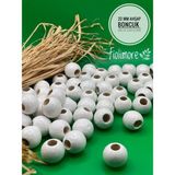 22 mm Ahşap Boncuk (50 gr 13 Adet)Geniş Delik Çapı 8 mm Makrome Çanta Bileklik Takı Renkli - Beyaz