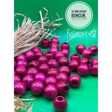 22 mm Ahşap Boncuk (50 gr 13 Adet)Geniş Delik Çapı 8 mm Makrome Çanta Bileklik Takı Renkli - Fuşya