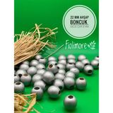 22 mm Ahşap Boncuk (50 gr 13 Adet)Geniş Delik Çapı 8 mm Makrome Çanta Bileklik Takı Renkli - Gümüş Gri