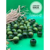 22 mm Ahşap Boncuk (50 gr 13 Adet)Geniş Delik Çapı 8 mm Makrome Çanta Bileklik Takı Renkli - Haki Yeşili