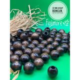 22 mm Ahşap Boncuk (50 gr 13 Adet)Geniş Delik Çapı 8 mm Makrome Çanta Bileklik Takı Renkli - Kahverengi
