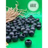 22 mm Ahşap Boncuk (50 gr 13 Adet)Geniş Delik Çapı 8 mm Makrome Çanta Bileklik Takı Renkli - Siyah