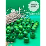 22 mm Ahşap Boncuk (50 gr 13 Adet)Geniş Delik Çapı 8 mm Makrome Çanta Bileklik Takı Renkli - Yeşil
