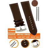 22 mm Fossil-Welder-Casio-Seiko-Omega-Armani Saat Uyumlu Deri Saat Kordonu Kayışı AL11SOFT22 mm - Kahverengi - Beyaz