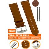 22 mm Fossil-Welder-Casio-Seiko-Omega-Armani Saat Uyumlu Deri Saat Kordonu Kayışı AL11SOFT22 mm - Taba - Beyaz