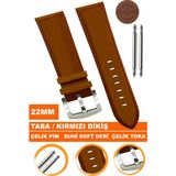 22 mm Fossil-Welder-Casio-Seiko-Omega-Armani Saat Uyumlu Deri Saat Kordonu Kayışı AL11SOFT22 mm - Taba - Kırmızı
