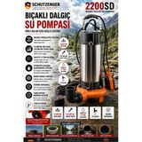 2200Sd German Su Motoru 5 Hq Drenaj Dalgıç Atık Su Pompası Şamandralı Paslanmaz Gövde 2 Inç Bıçaklı Model Otomatik 110 Mt Yatay Su Atar