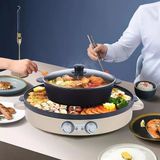 2200W Güveç Barbekü 2'Si 1 Arada Elektrikli Güveç Ve Raclette Izgara Güveç Çok Fonksiyonlu Izgara Ev İçin Kolay Temizlenebilir, Güveç Tencere Ve Izgara Plakası (Altın)