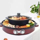 2200W Güveç Barbekü 2'Si 1 Arada Elektrikli Güveç Ve Raclette Izgara Güveç Çok Fonksiyonlu Izgara Ev İçin Temizlemesi Kolay, Güveç Tencere Ve Izgara Tabağı (Kırmızı)