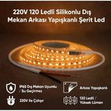 220V 120 Led Dış Mekan Şerit Led Amber Işık Arkası Yapışkanlı Suya Dayanıklı Dekoratif Aydınlatma Vitrin