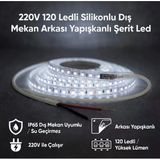 220V 120 Led Dış Mekan Şerit Led Beyaz Işık Arkası Yapışkanlı Suya Dayanıklı Dekoratif Aydınlatma Vitrin