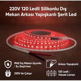 220V 120 Led Dış Mekan Şerit Led Kırmızı Işık Arkası Yapışkanlı Suya Dayanıklı Dekoratif Aydınlatma Vitrin