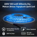 220V 120 Led Dış Mekan Şerit Led Mavi Işık Arkası Yapışkanlı Suya Dayanıklı Dekoratif Aydınlatma Vitrin
