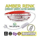220V Şerit LED Yüksek Işık Fişli ve Anahtarlı Amber Işık 4 Metre ((Adaptör Trafo Yok Tak Çalıştır) - Sarı