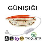 220V Şerit LED Yüksek Işık Fişli ve Anahtarlı Günışığı 5 Metre ((Adaptör Trafo Yok Tak Çalıştır)) - Sarı