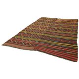 220x329 cm Çizgili Kilim Kahverengi Çizgili Yün El Dokuma Modern Geometrik Etnik Eskitme Desenli Boho Oturma Odası Salon Yolluk Koridor Mutfak Halısı