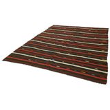 221x292 cm Çizgili Kilim Kahverengi Çizgili Yün El Dokuma Modern Geometrik Etnik Eskitme Desenli Boho Oturma Odası Salon Yolluk Koridor Mutfak Halısı
