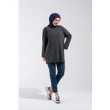 2255_Reglan Kollu Minimal Baskılı Basic Oversize Rahat Kalıp Tesettür Tunik