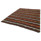 225x290 cm Çizgili Kilim Bordo Çizgili Yün El Dokuma Modern Geometrik Etnik Eskitme Desenli Boho Oturma Odası Salon Yolluk Koridor Mutfak Halısı