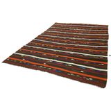 225x324 cm Çizgili Kilim Kahverengi Çizgili Yün El Dokuma Modern Geometrik Etnik Eskitme Desenli Boho Oturma Odası Salon Yolluk Koridor Mutfak Halısı