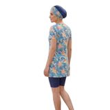 2262_4'lü Takım Yarı Kapalı Deniz/Havuz Tesettür Mayosu, 00576 Aqua Çiçekli, 48